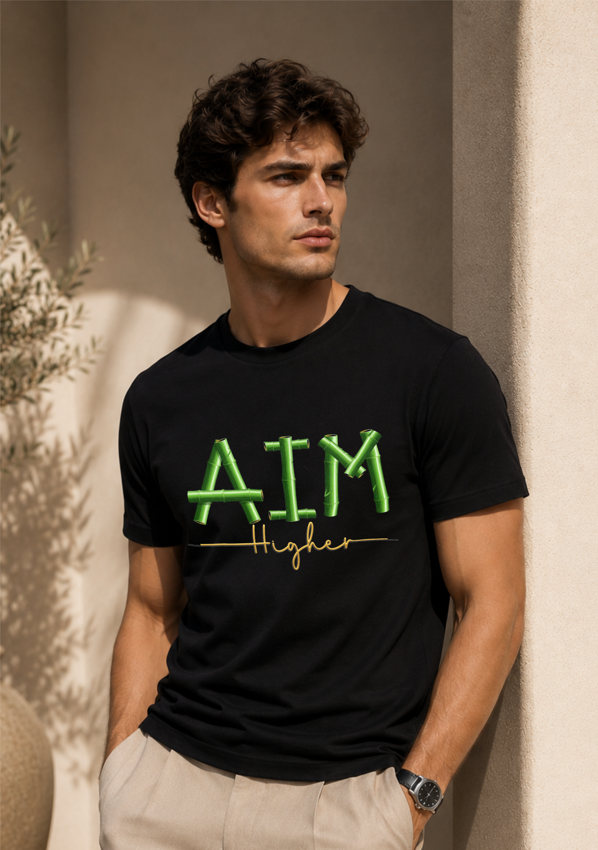 Aim Higher Bamboo Design Unisex T-shirt.