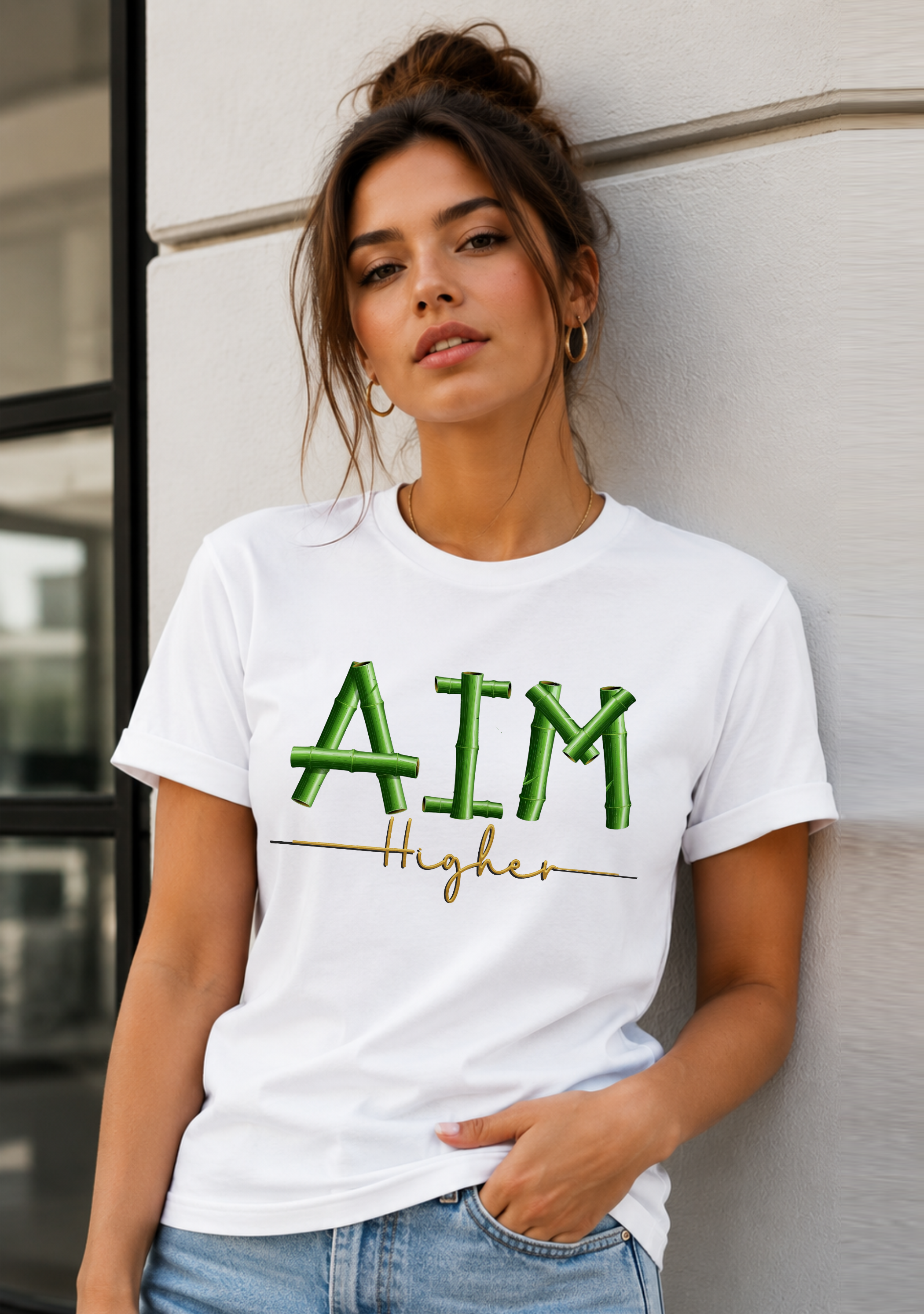 Aim Higher Bamboo Design Unisex T-shirt.