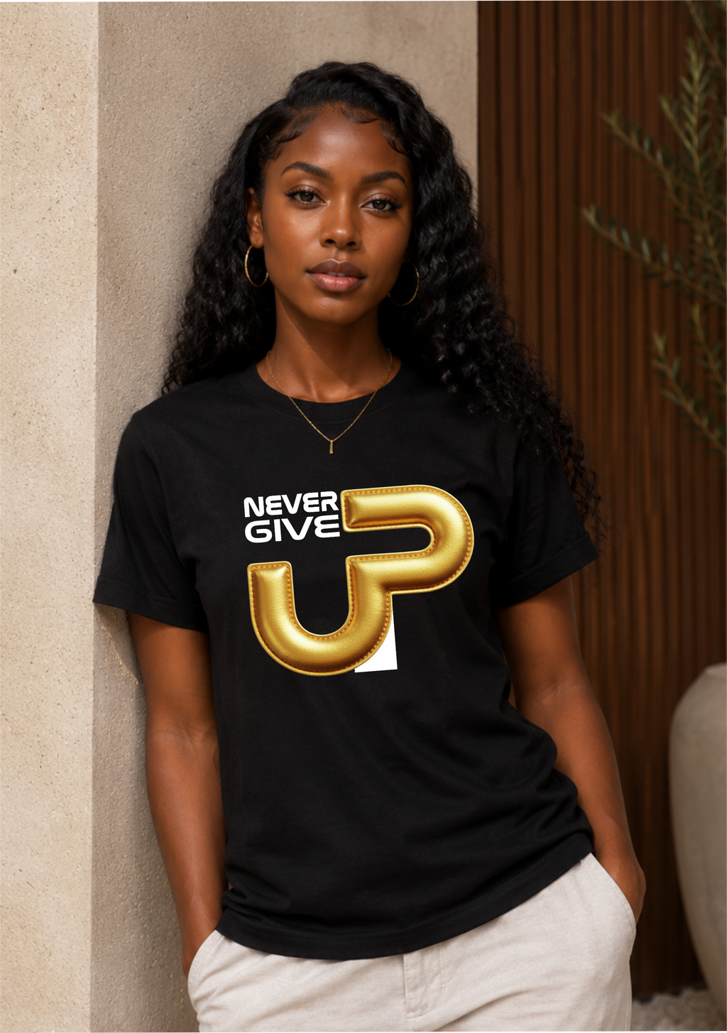 Never Give Up – Premium Gold Motivation Unisex Heavy Cotton Tee