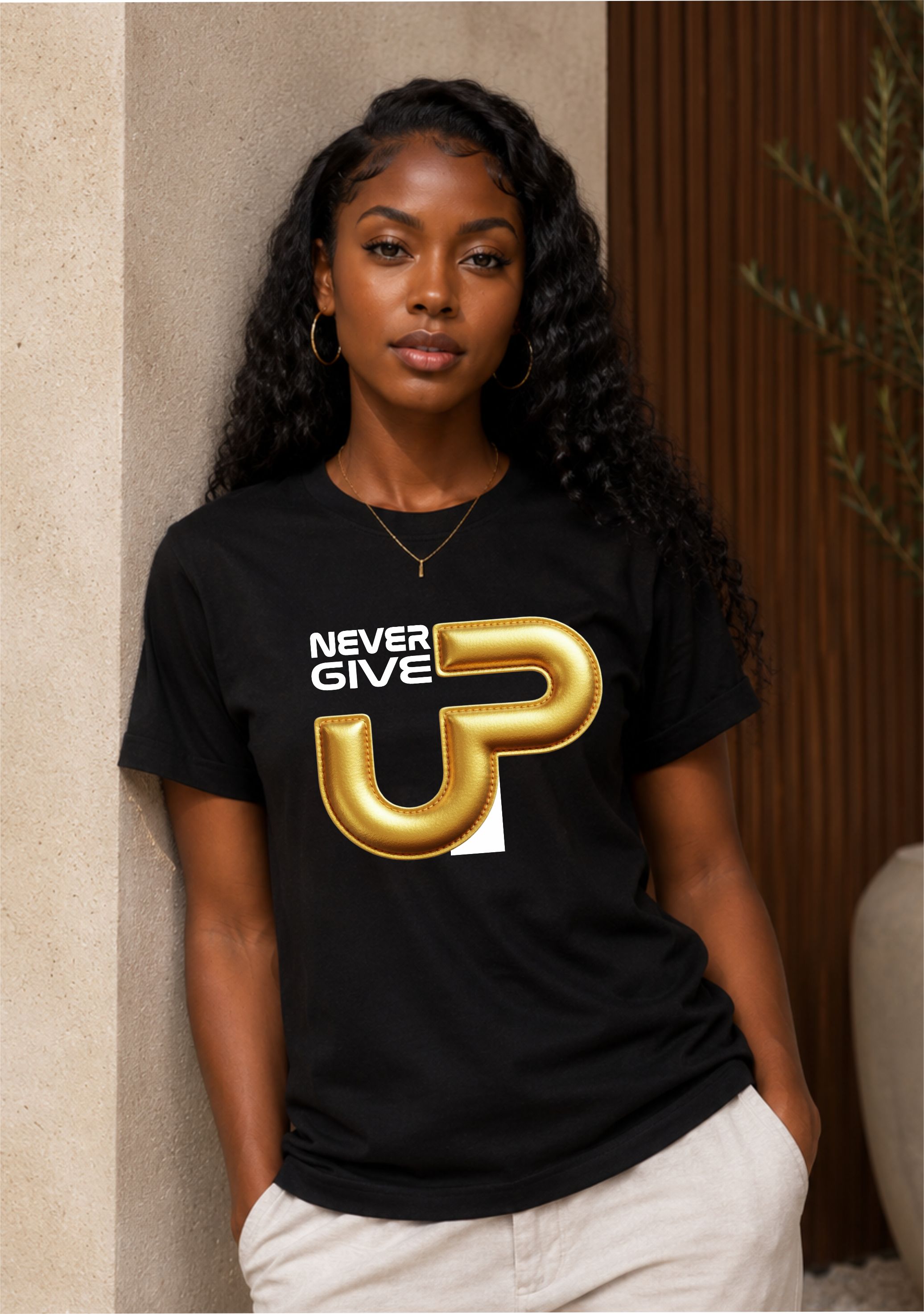 Never Give Up – Premium Gold Motivation Unisex Heavy Cotton Tee