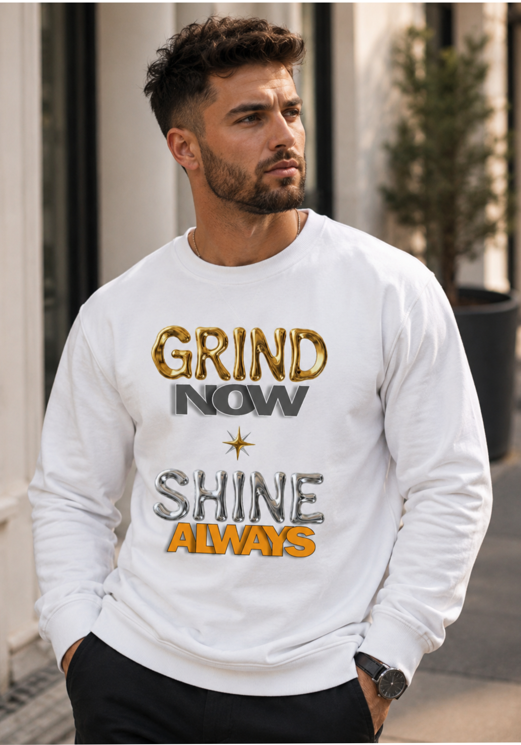 Grind Now, Shine Always – Motivational Unisex Sweatshirt